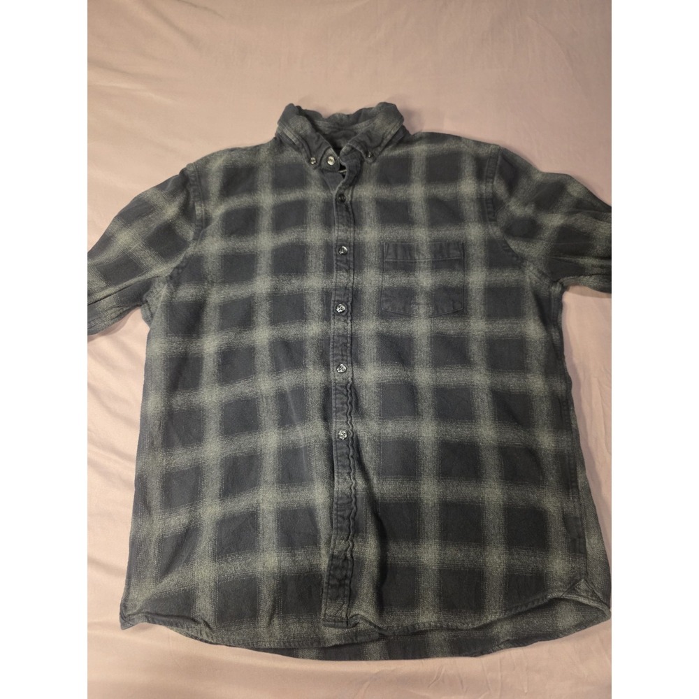 Express Plaid Flannel Button-Up Shirt Gray Black Long Sleeve Men's L